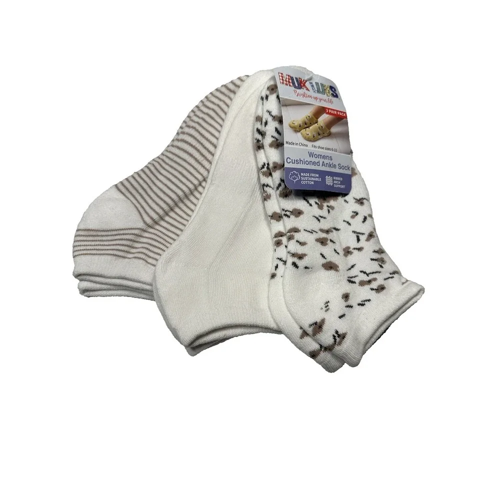 MUK LUKS womens 3 pairs cushioned ankle socks shoe size 6 - 11‎